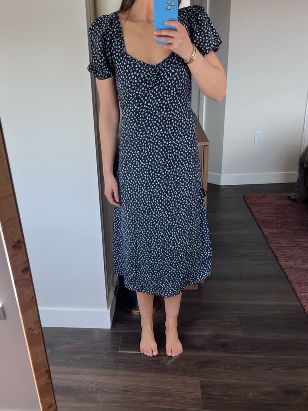 Reformation Navy and White Floral Midi Dress